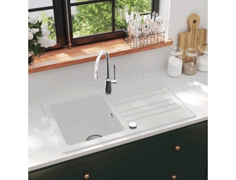 Fregadero VIDAXL Reversible Blanco Crema de Granito Una Cubeta Escurridor