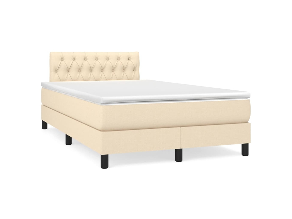 Cama Box Spring Con Colchón Tela Color Crema 120x190 Cm