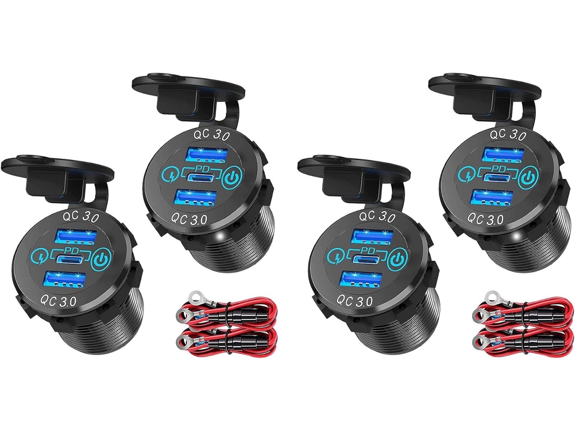 Juego De 4 Cargadores De Coche Usb 3.0 Pd3, Triple Usb 12v 24v 60w - Cargador Con Interruptor