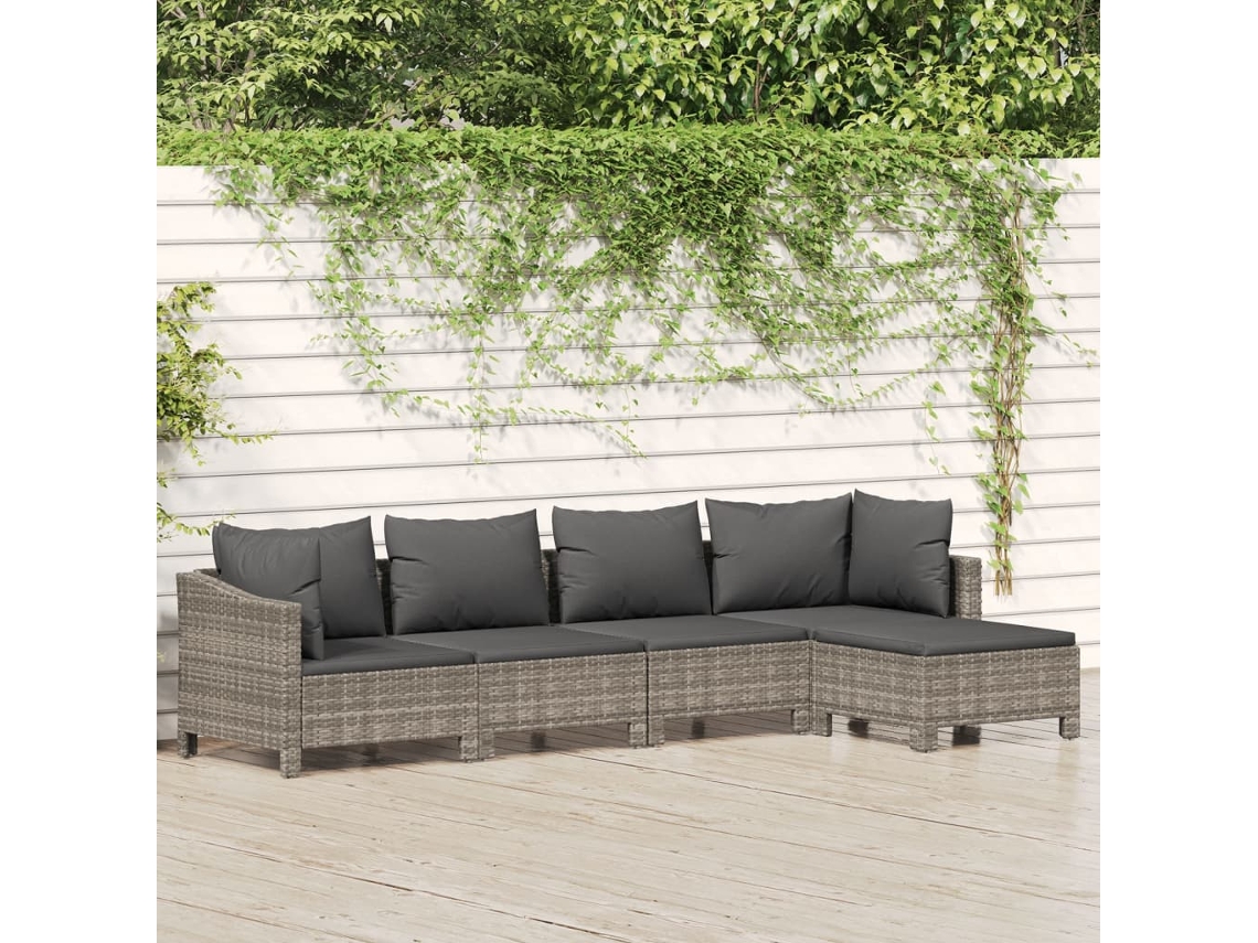Conjunto de jardín de 5 piezas DKD Home Decor con cojines de mimbre gris