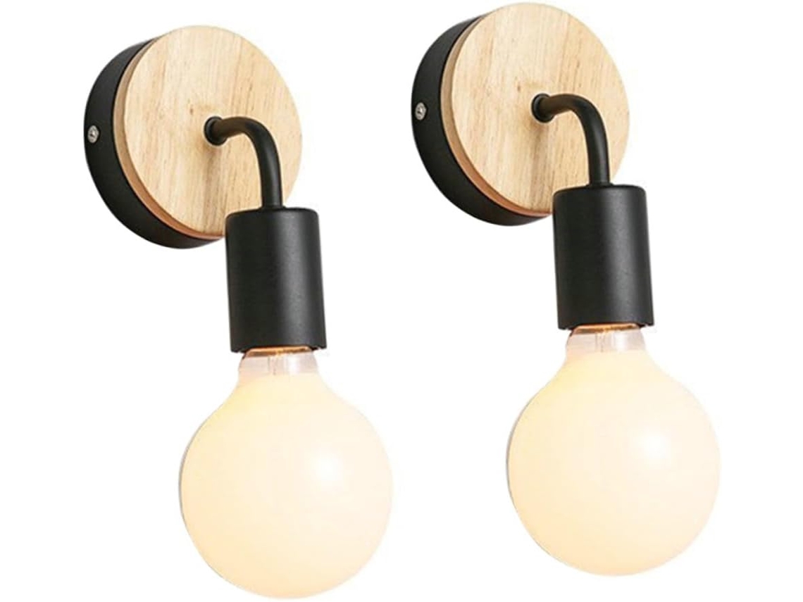 Aplique De Pared Led Negro E27 De Madera (bombilla No Incluida), Aplique De Pasillo Ajustable Para El Hogar, Sala De Estar, Bar, Hotel.