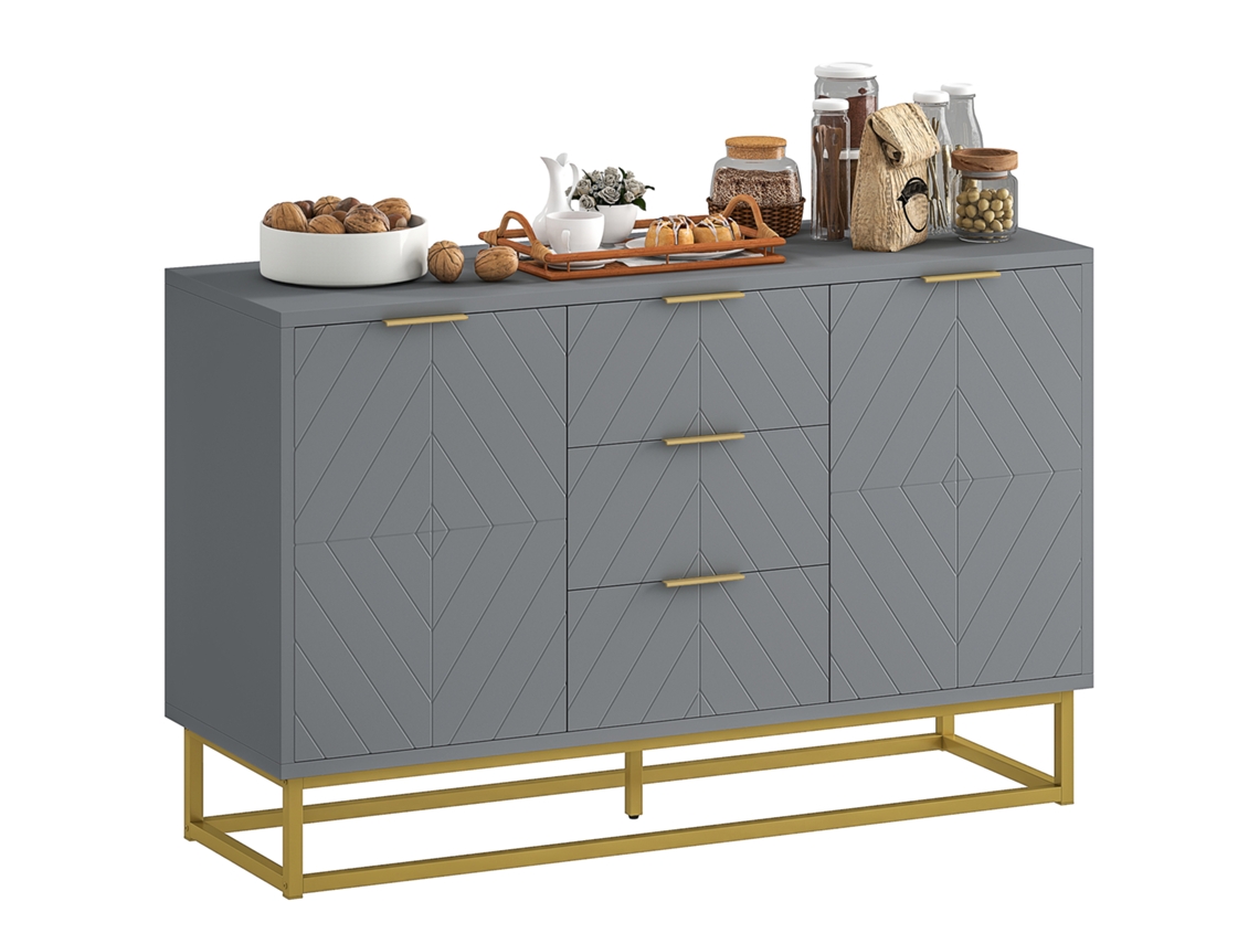 Aparador Para Salón Con 3 Cajones, 2 Puertas, Estante Ajustable, Mecanismo Antivuelco, Gris, 120x40x76