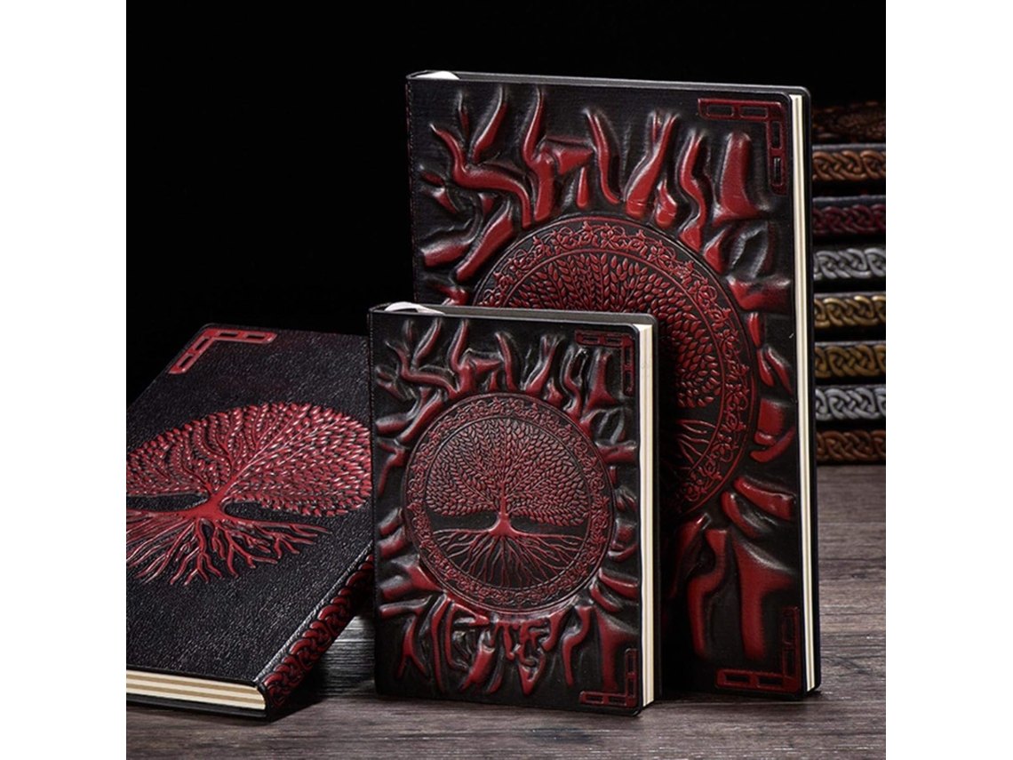 Cuaderno con relieve del Árbol de la Vida, regalo para escritor Chrui (21,5 x 14,5 cm, A5, rojo intenso)