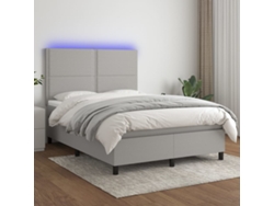 Cama box spring colchón y luces LED tela gris claro 140x200 cm