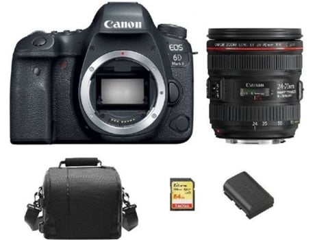 Cámara Reflex CANON EOS 6D II + Objectivo EF 24-70mm F4L IS USM + Tarjeta SD 64GB + Bolsa + Batería LP-E6N (Full Frame)