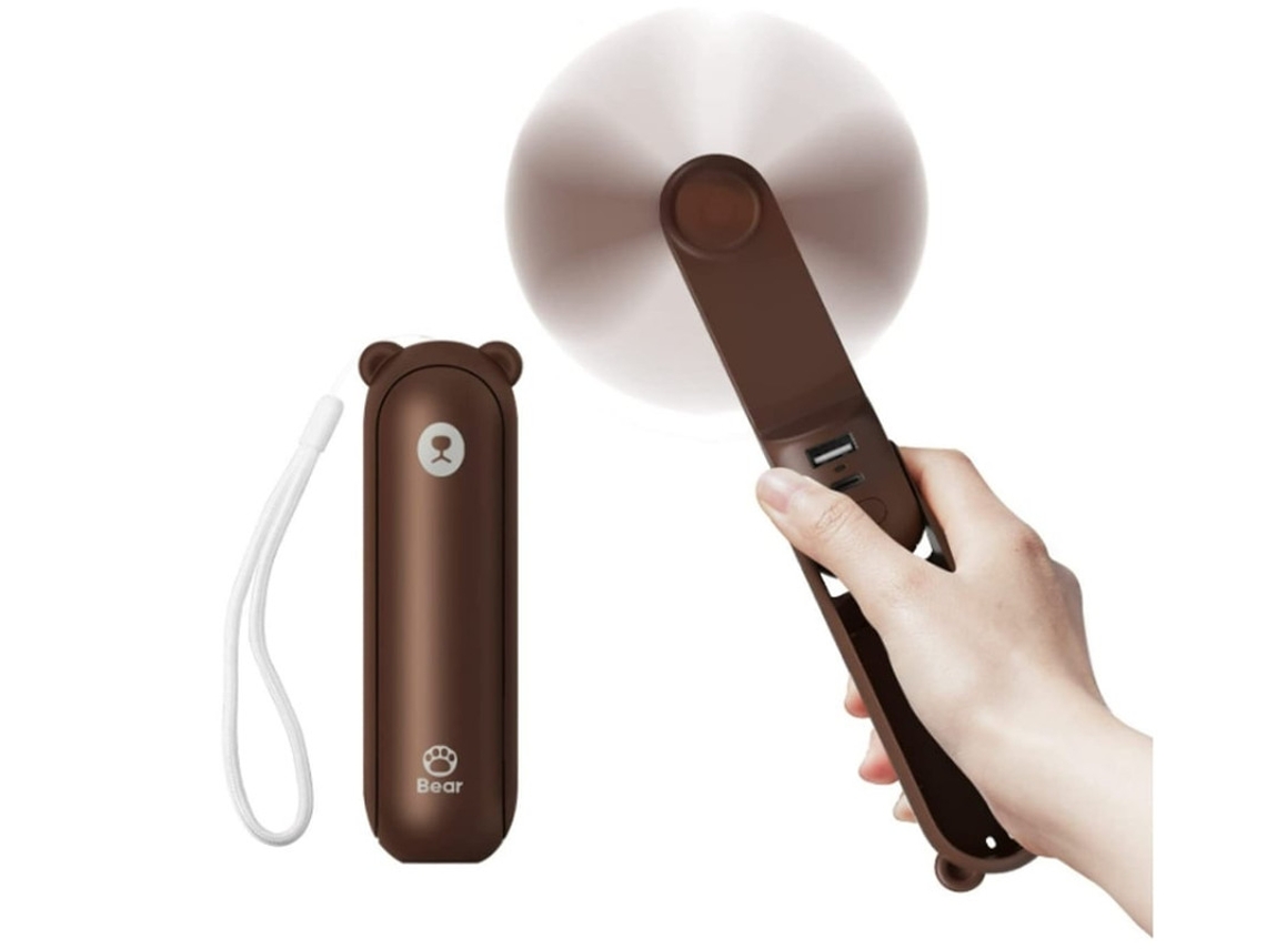 Ventilador de mano Yizhood con batería externa de 4800 mAh, 46 horas de autonomía, 3 velocidades y flujo de aire mejorado (marrón)