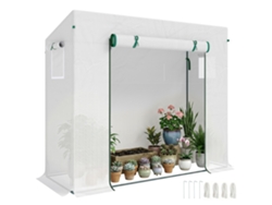 Invernadero con ventana lateral, puerta enrollable, parabrisas, estructura de acero, lámina de plástico, blanco, 200 x 76 x 168 cm