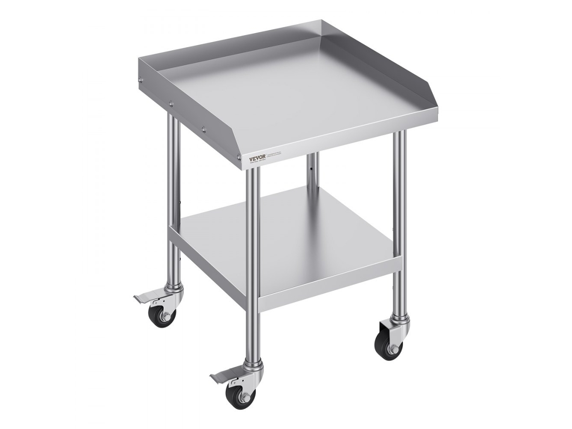 Mesa de Trabajo de Acero Inoxidable 61x61x76cm con Ruedas y Protecciones Tekmaquinas