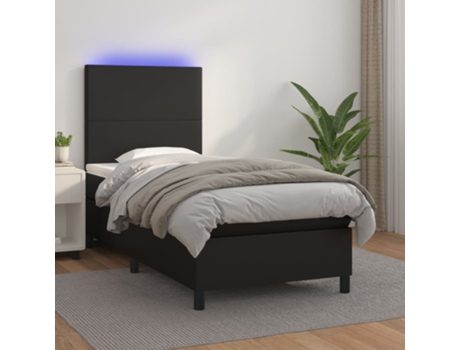 MAISON EXCLUSIVE Cama con somier y colchón LED 90 x 190 cm, piel sintética negra