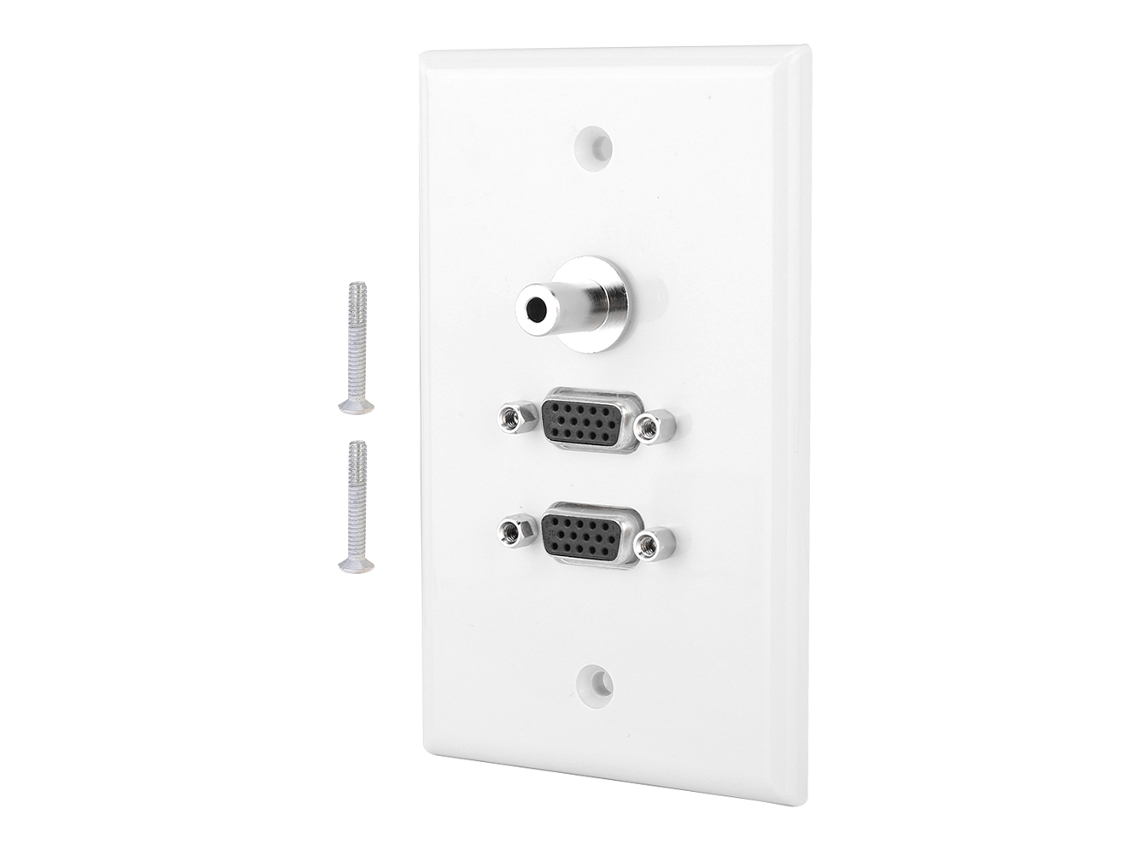 Placa De Pared Con 2 Puertos Vga Y Conector Hembra De 3,5 Mm Para Cine En Casa.