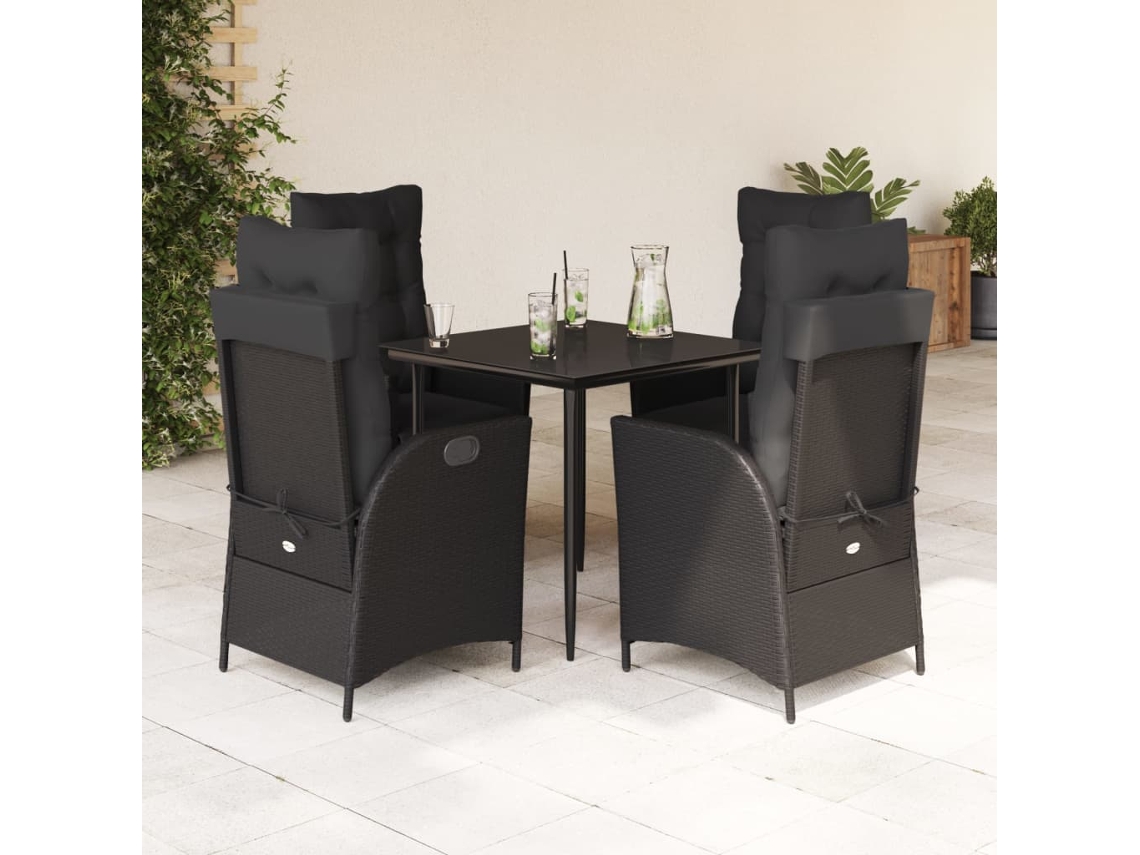 Juego de comedor de jardín de 5 piezas con cojines, mimbre sintético negro, DKD Home Decor