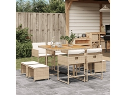 Juego de comedor de jardín de 9 piezas con cojines de mimbre beige de DKD Home Decor