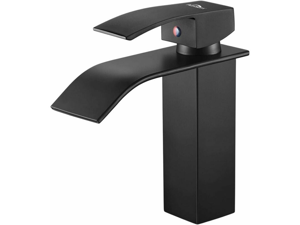 KOFIHETY Grifo de Baño Moderno con Mezclador de Cascada Negra, Gran Salida Cuadrada de Latón, Grifo de Agua Fría y Caliente