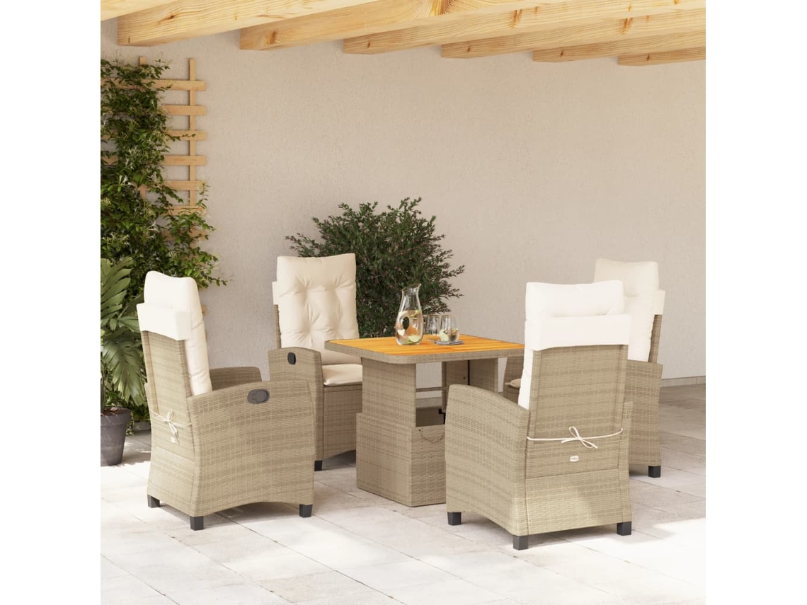 Juego de comedor de jardín de 5 piezas con cojines de mimbre beige de DKD Home Decor