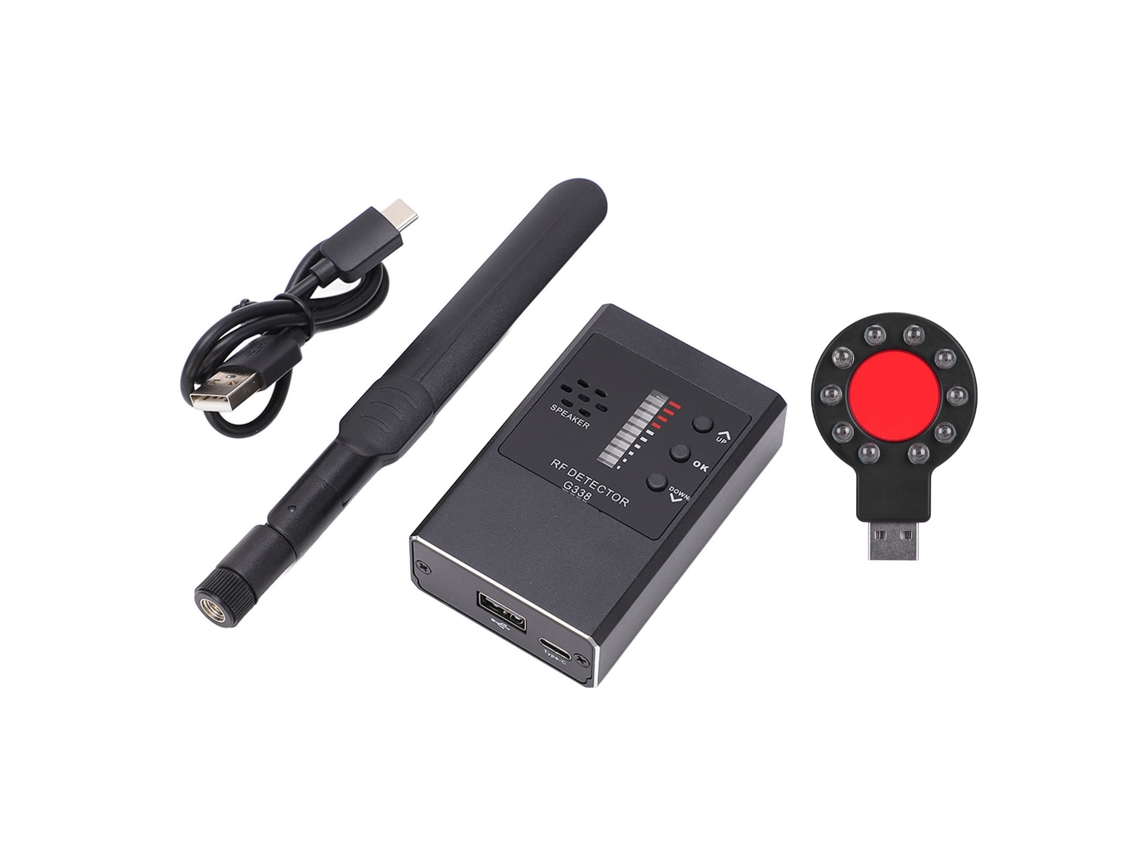 Detector De Câmeras G338 Testador De Sinais Sem Fio Kit Ferramenta Detecção Rf Gps Campo Magnético Com Bateria Preto