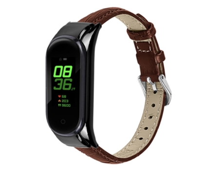 Correa de piel auténtica grano de bambú para Xiaomi Mi Band 7 - castaño