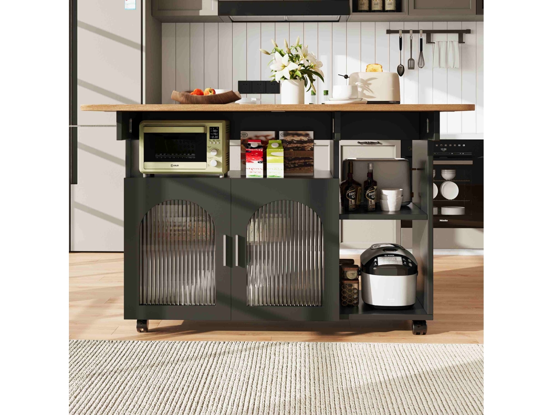 Aparador multifuncional con isla de cocina y espacio de almacenamiento, estilo negro