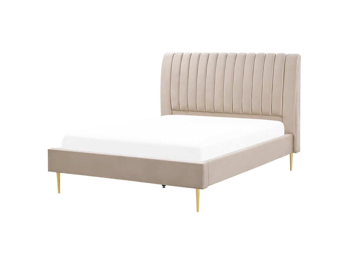 Cama con somier BELIANI Marville de Terciopelo Beige 162x225x124