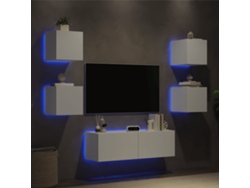 Muebles De Tv De Pared Con Luces Led 5 Uds | Armario Para Tv | Gabinete De Tv Blanco