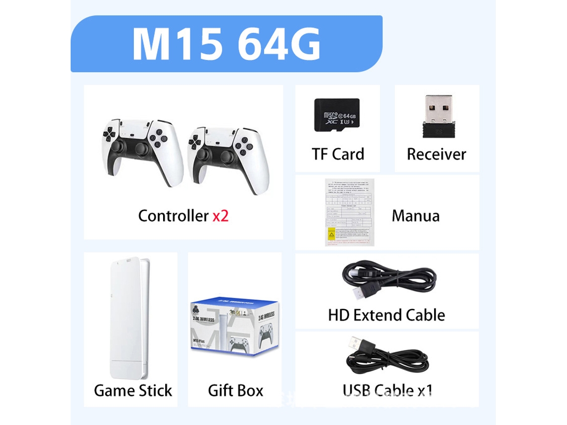 Consola de juegos M15 Hdmi Hd 4k Tv con doble asa 20.000 juegos 64g Siurn