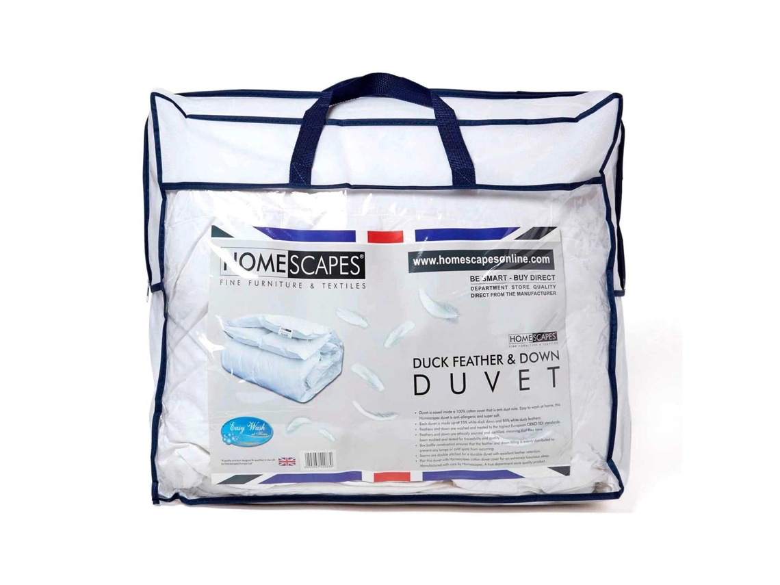 Edredón Homescapes Duck Feather Down Tog Size Algodón Blanco (220x230)