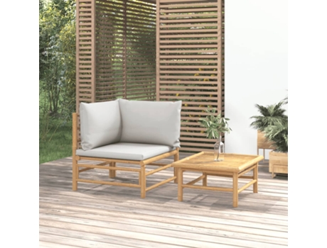MAISON EXCLUSIVE Set de muebles de jardín 2 piezas bambú y cojines gris claro