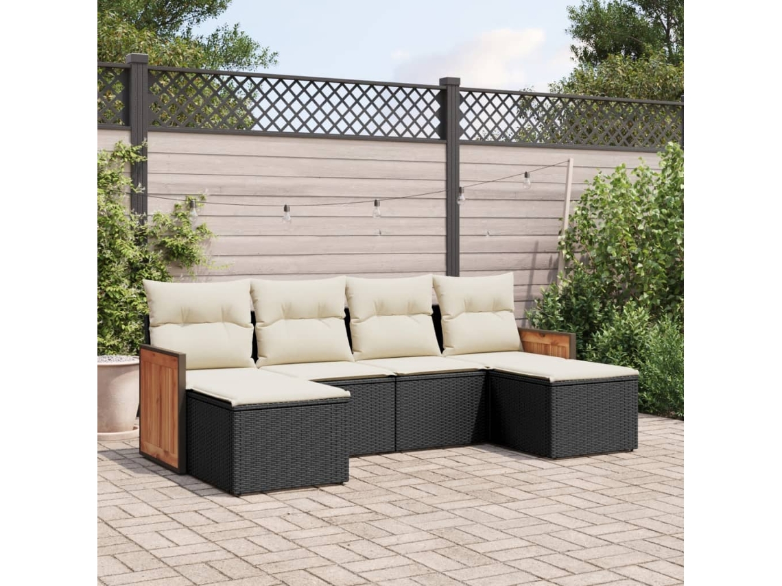 Set De Sofás De Jardín 6 Udsjuego De Muebles De Jardín Y Cojines Ratán Sintético Negro Cfw202543