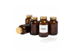 Relaxdays Tarros De Cristal Marrón 5x250 Ml, Con Tapa Y Etiquetas, Para Hierbas, Medicinas Y Especias (marrón/dorado)