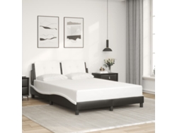 Estructura Cama Cabecero Cuero Sintético Negro Blanco 140x200cm