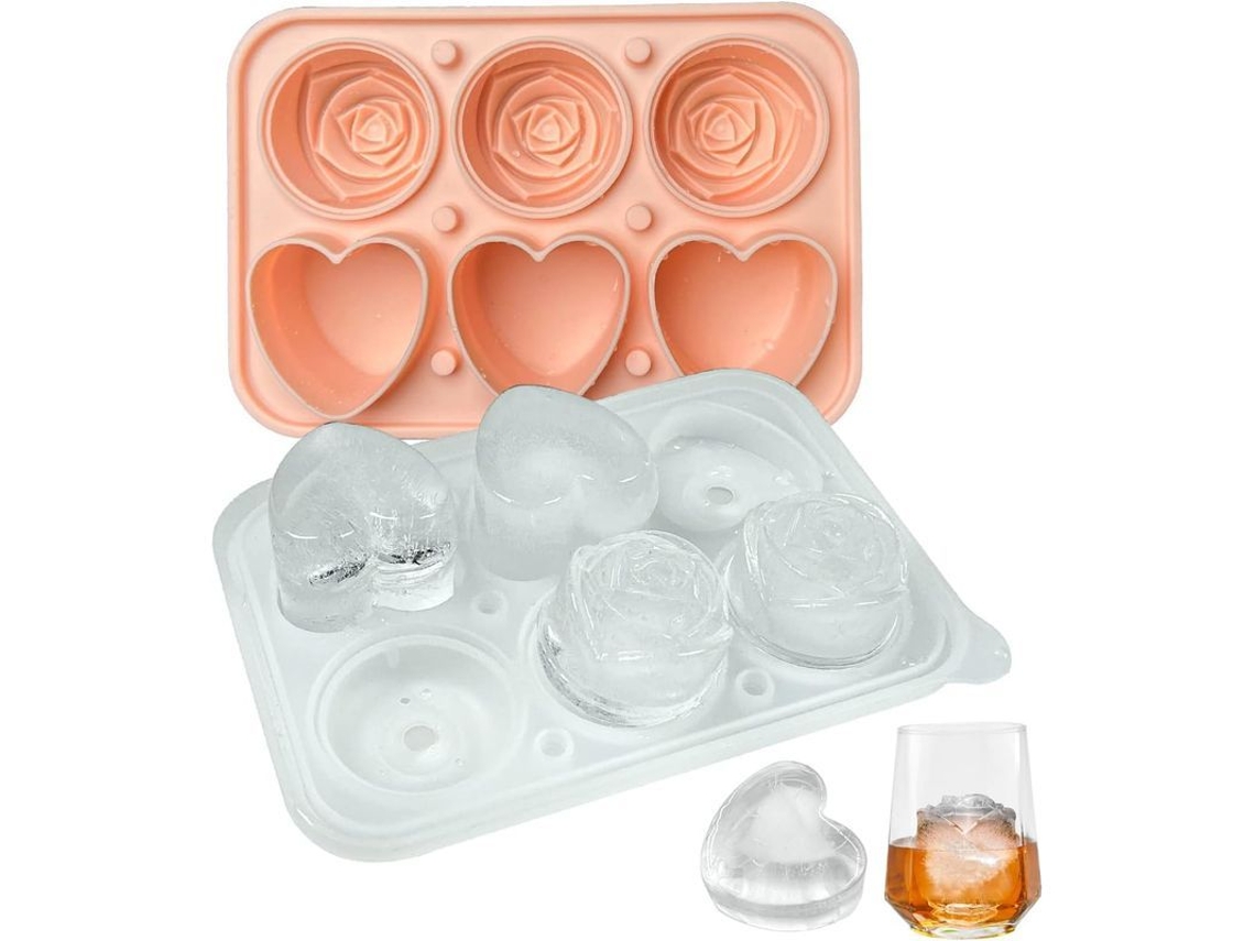 Molde De Hielo En Forma De Rosa Y Corazón Con Tapa De Embudo Transparente Para Whiskey Y Cócteles Rosado