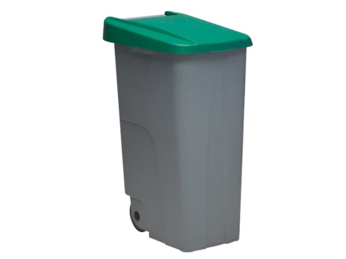 Contenedor de basura Denox  65, 85 e 110 L para reciclar | Cerrado Com  tapa de color | 2 ruedas Verde 85 L - Tapa cerrada