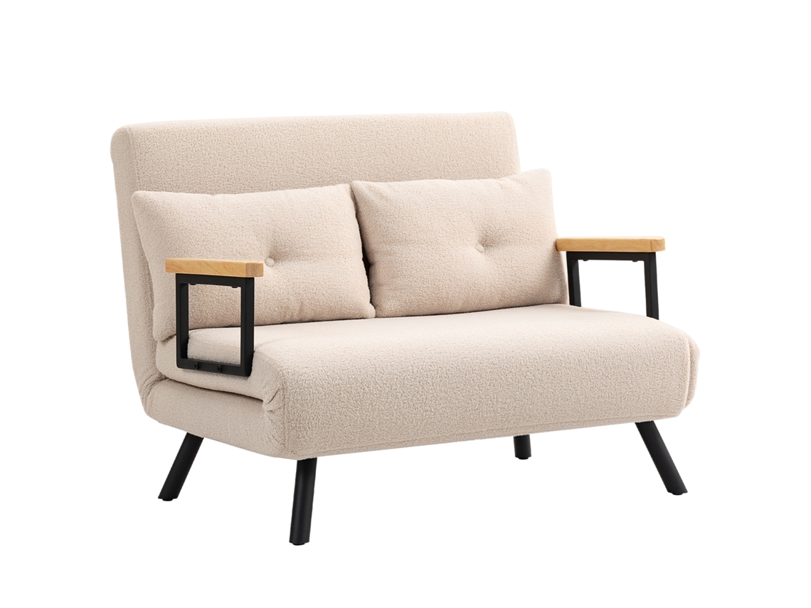 Sofá Cama Convertible 4 En 1 Sillón Cama 2 Plazas Plegable Respaldo Ajustable De 5 Niveles Almohadas 102x73x81cm Beige