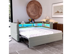 Sofá Cama Extensible Tapizado 90/180x190 Cm, Led, Puertos Usb, Múltiples Compartimentos De Almacenamiento, Multifuncional, Gris Claro.