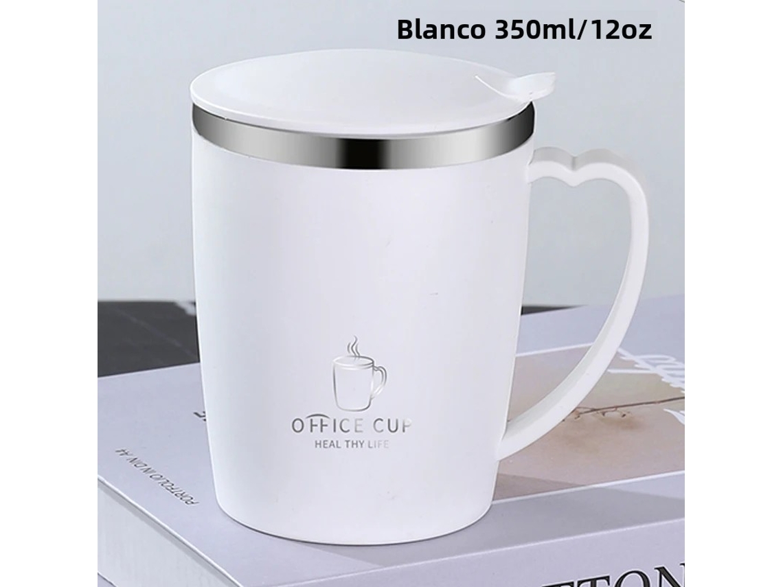 Taza térmica portátil de acero inoxidable de 350 ml con asa y tapa antigoteo. Mdug (blanca)