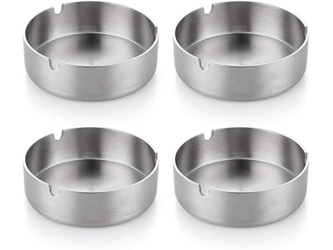 Juego De 4 Ceniceros Acero Inoxidable 10 Cm, Mesa Diseño Moderno, Aptos Para Uso En Interiores Y Exteriores, Hogar