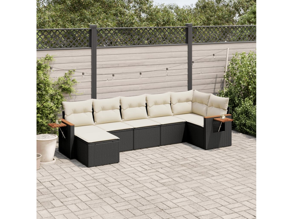 Conjunto de sofá de jardín de 7 piezas con cojines de mimbre negro de DKD Home Decor