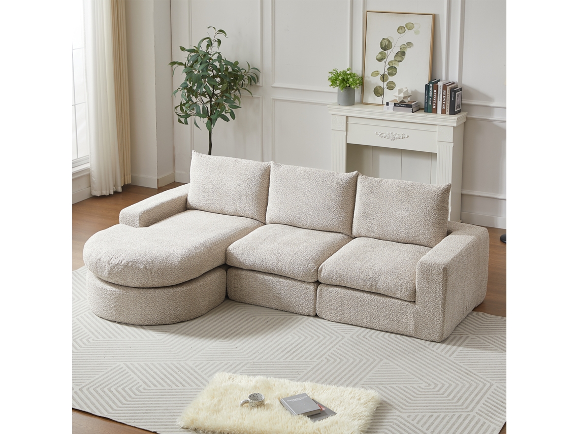 Sofá Modular De Felpa Con Chaise Longue, Elementos Curvos, Doble Cojín, Almohadas Para El Cuello, Sin Montaje