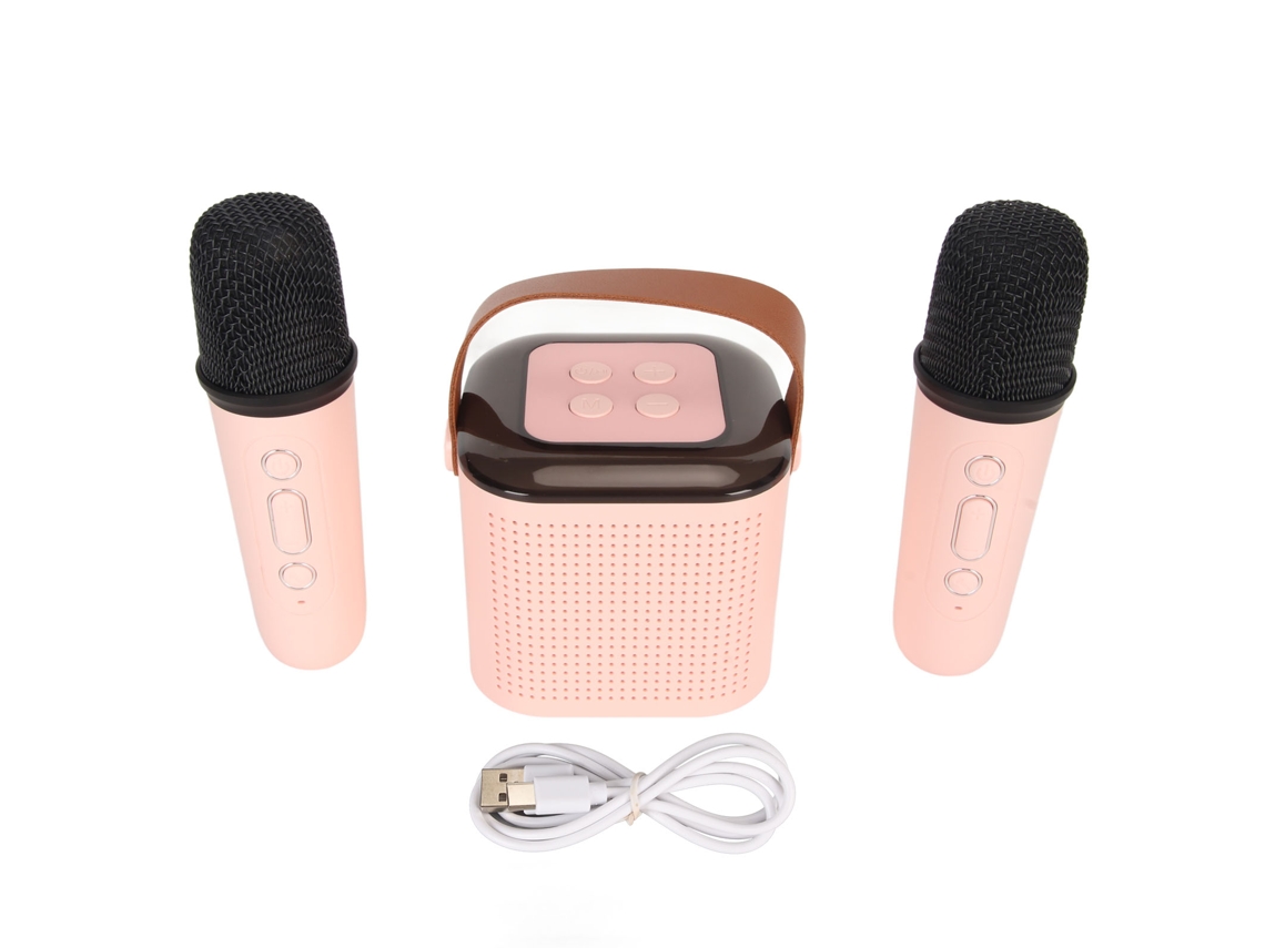 Mini Máquina De Karaoke Portátil Con Luz Rgb, Altavoz Bluetooth Y 2 Micrófonos Inalámbricos - Rosa