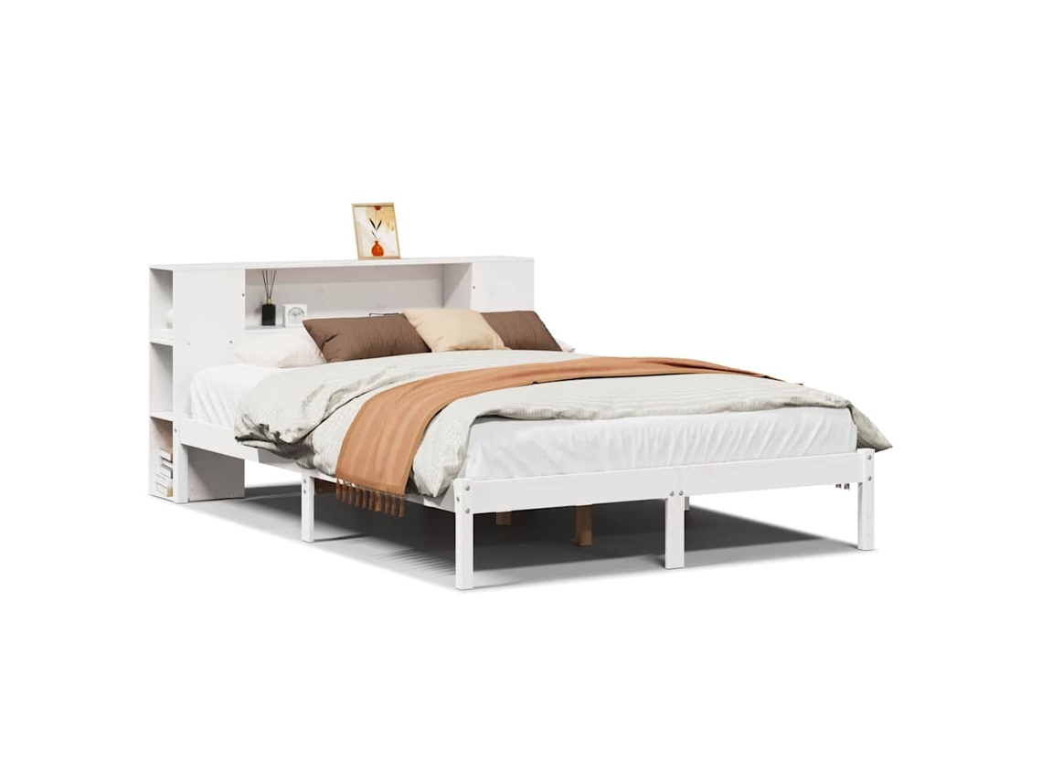 Cama Con Estantería VIDAXL Blanco Madera (120 x 200 cm)
