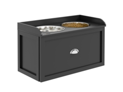 Comedero Doble Para Perros/gatos - Estante De Almacenamiento Elevado 2 En 1 - Cajón, 2 Cuencos - Acero Inoxidable Y Mdf Negro