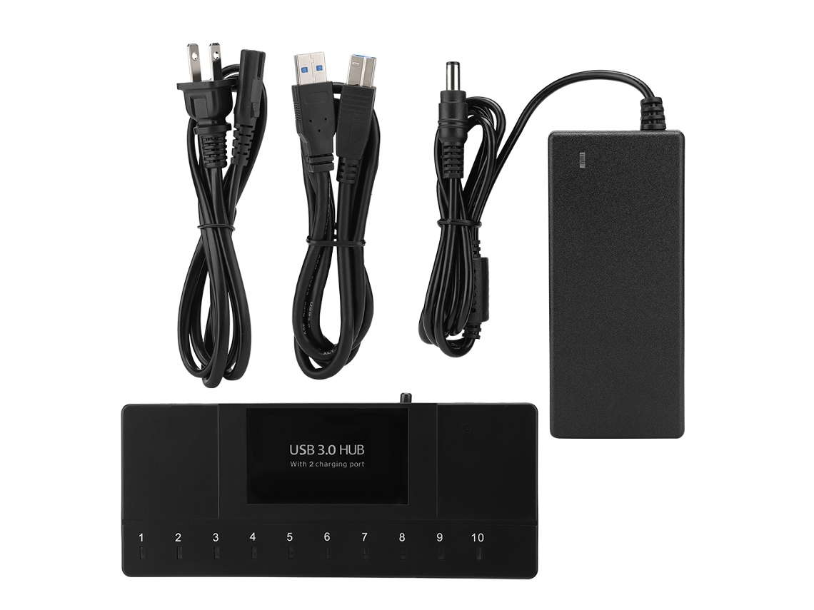 Hub Usb 3.0 De 10 Puertos Con 2 Puertos De Carga Rápida, Indicador Led, Adaptador De Hub De Carga Portátil