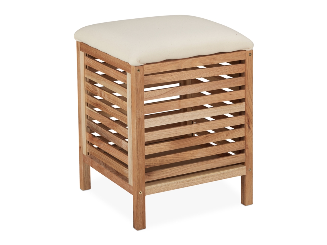 Relaxdays Cesta De Ropa Sucia Con Asiento, Taburete Baño Con Almacenaje, Madera De Nogal, 35 L, 51 X 39 X 39 Cm, Natural