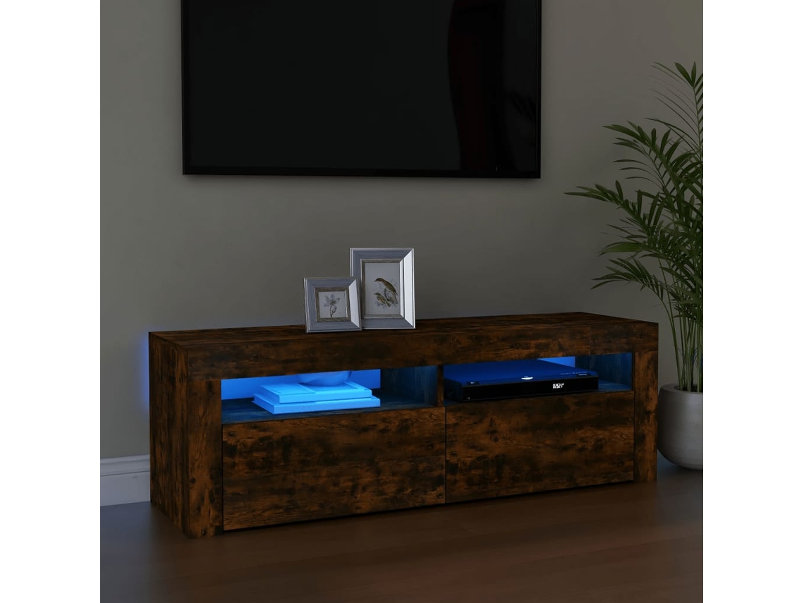 Mueble de TV con luces LED, 120 x 35 x 40 cm, roble ahumado, DKD HOME DECOR