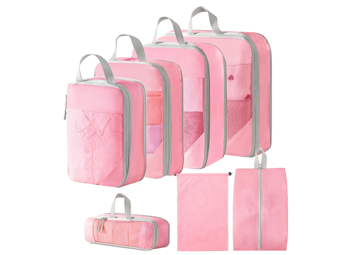 Conjunto De Bolsas Organizadoras Para Malas, Com Bolsas Com Cordão E Bolsas Para Sapatos, Pacote Com 7 Chrui (rosa)