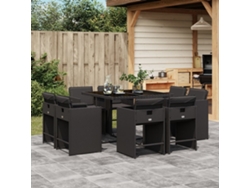 Juego de comedor de jardín de 9 piezas con cojines de mimbre negros de DKD Home Decor