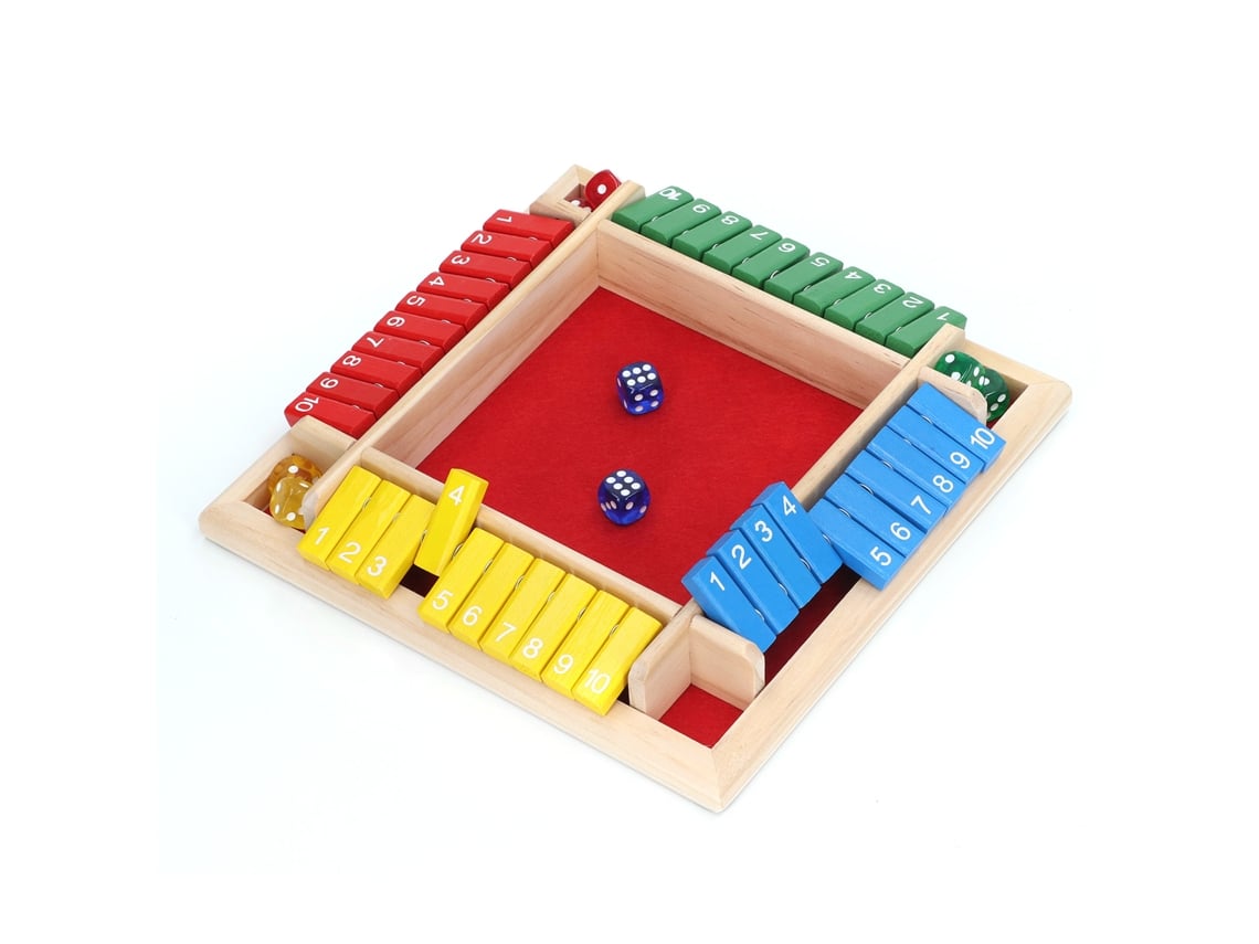 Jogo de tabuleiro com dados de madeira Rebe para 4 jogadores, jogo de matemática para toda a família, adultos e crianças, ideal para festas em casa ou em bares, vermelho.