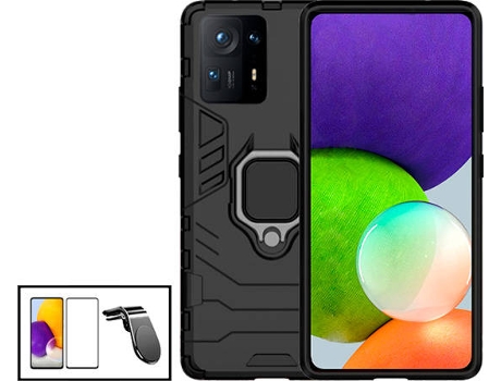 Kit Protector de Cristal Templado 5D Full Cover, Funda 3X1 Military Defender y Soporte Magnético L Safe Driving Coche Xiaomi Mix 4 PHONECARE Negro