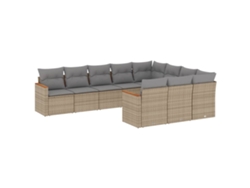 Conjunto de 10 sofás de jardín con cojines de mimbre, beige, EXCLUSIVO DE LA CASA