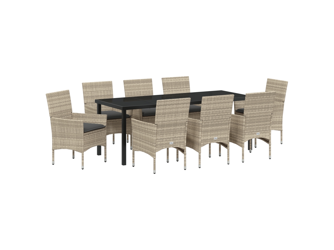 Conjunto de comedor de jardín vidaXL de 9 piezas con cojines, gris claro, acero con recubrimiento en polvo