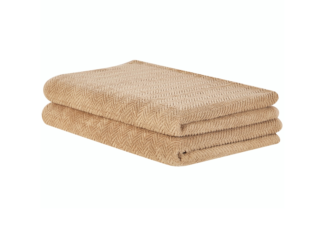 Conjunto de 2 toallas BELIANI Mitiaro de Algodón Beige 100x0.1x150